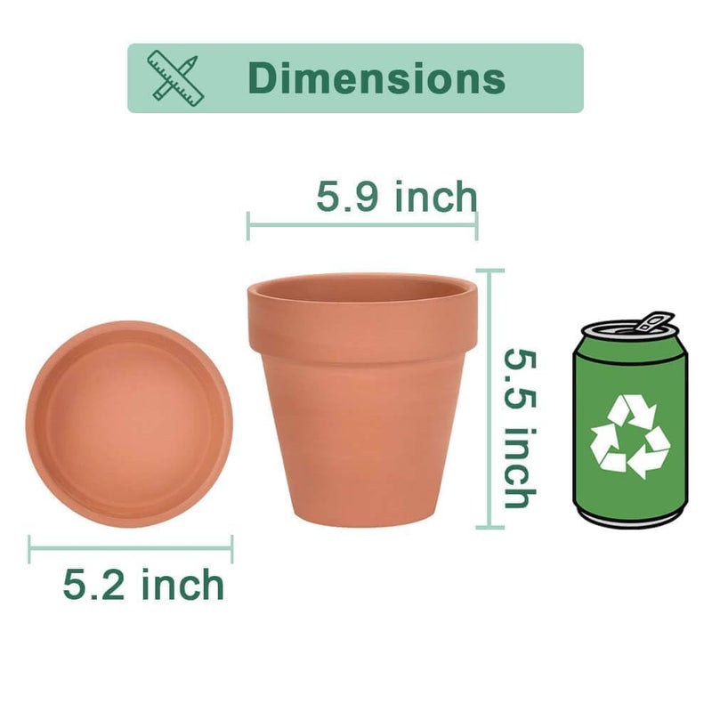 vensovo 6 Inch Terracotta & Clay Pots for Plant with Saucer - 4 Pack Medium Terra Cotta Planter with Drainage Hole  Flowerpot for Indoor Outdoor Plants  Crafts  Wedding Favor - Image 4